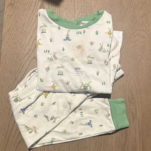 Whimsical Bunny Print Kids Pajama Set with Green Accents